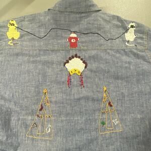 Vtg 70s Western Shirt Montgomery Ward Embroidered Beaded Cowboy Mens XL 17-17.5